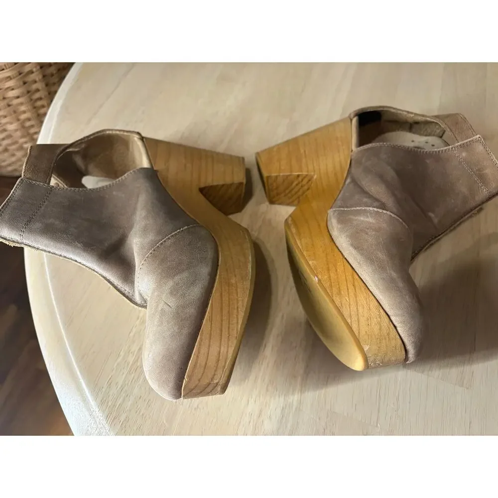 Free People Boho Suede Leather Wooden Platform Clogs Amber Orchard Buckle Heels